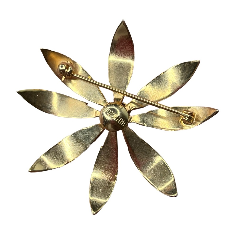 Vintage signed Giovanni Flower brooch pin color gold - Picture 2 of 3